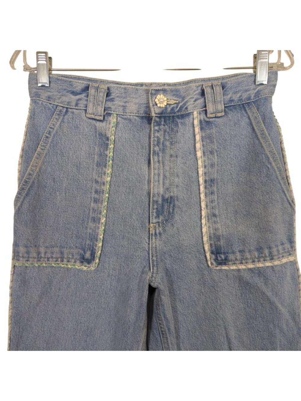 Zara Women's Jeans sz 6 / 28 blue Jeans High Rise Tweed Trim Straight Leg - Picture 4 of 13